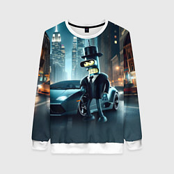 Женский свитшот Бендер рядом с Ламборджини - неоновый Нью-Йорк