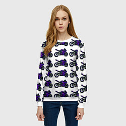 Свитшот женский Motorcycle purple gloss, цвет: 3D-белый — фото 2