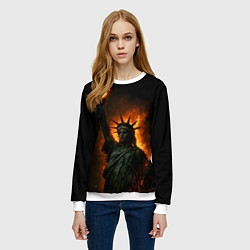 Свитшот женский Статуя свободы в огне, цвет: 3D-белый — фото 2