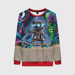 Свитшот женский Пантерёнок крутой скейтбордист на фоне граффити, цвет: 3D-красный