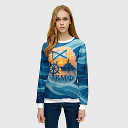 Свитшот женский ВМФ корабль на фоне заката, цвет: 3D-белый — фото 2