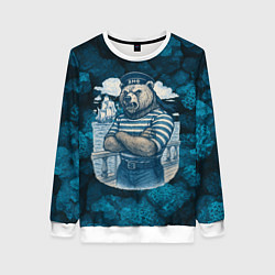 Свитшот женский Медведь ВМФ в тельняшке, цвет: 3D-белый