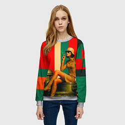 Свитшот женский Милитари девушка на оружейной башне ретрофутуризм, цвет: 3D-меланж — фото 2