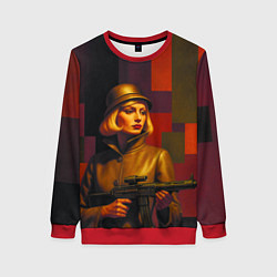 Свитшот женский Девушка с автоматом ретрофутуризм поп-арт 1970-е, цвет: 3D-красный