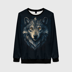 Свитшот женский Пиксельная голова волка, цвет: 3D-черный