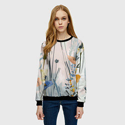 Свитшот женский Цветы полевые, цвет: 3D-черный — фото 2