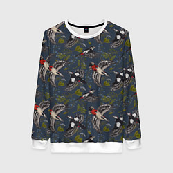 Свитшот женский Дятлы и цветы, цвет: 3D-белый