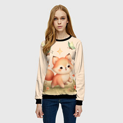 Свитшот женский Лиса и мотыльки, цвет: 3D-черный — фото 2