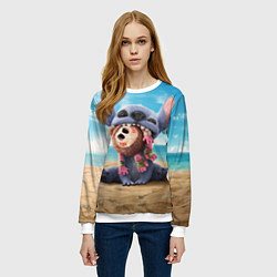 Свитшот женский Стич на пляже, цвет: 3D-белый — фото 2