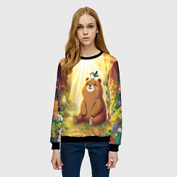Свитшот женский Птичка на голове медвежонка, цвет: 3D-черный — фото 2