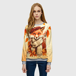 Свитшот женский Осенний лис в шарфе, цвет: 3D-меланж — фото 2
