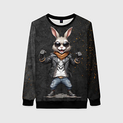 Свитшот женский Заяц рокер, цвет: 3D-черный