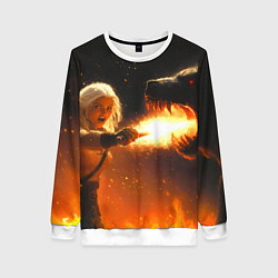 Свитшот женский Цири сражается с монстром медведем, цвет: 3D-белый