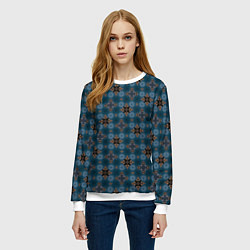 Свитшот женский Сине-черный узорчатый паттерн, цвет: 3D-белый — фото 2
