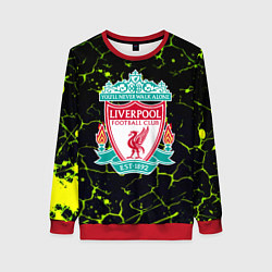 Свитшот женский Ливерпуль зеленые трещины, цвет: 3D-красный