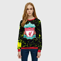 Свитшот женский Ливерпуль зеленые трещины, цвет: 3D-красный — фото 2