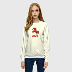 Свитшот женский Символ 2026 года красная огненная лошадь, цвет: 3D-белый — фото 2