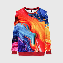 Женский свитшот Красно-синие масляные краски смешение абстракция