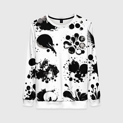 Женский свитшот Чёрно-белые кляксы - абстракция
