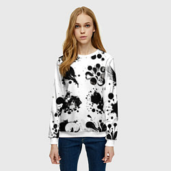 Свитшот женский Чёрно-белые кляксы - абстракция, цвет: 3D-белый — фото 2