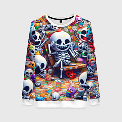 Свитшот женский Смеющиеся прикольные скелетики - нейроарт, цвет: 3D-белый