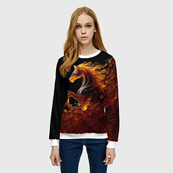 Свитшот женский Оранжево желтая лошадь созданная из янтаря, цвет: 3D-белый — фото 2