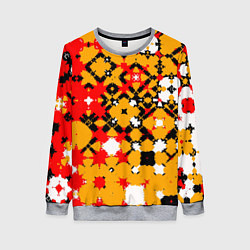 Свитшот женский Красно-желтая геометрическая абстракция, цвет: 3D-меланж