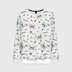 Свитшот женский Паттерн с черепами и геометрическими фигурами на Х, цвет: 3D-белый
