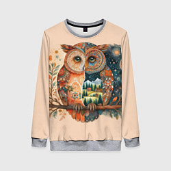 Свитшот женский Сова разделенная на день и ночь абстракция, цвет: 3D-меланж