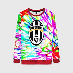 Свитшот женский Ювентус жидкие краски текстура, цвет: 3D-красный