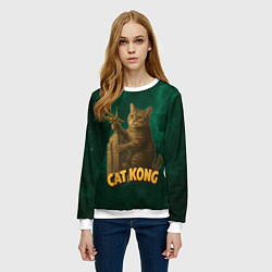 Свитшот женский Cat Cong пародия на Кинг Конг, цвет: 3D-белый — фото 2