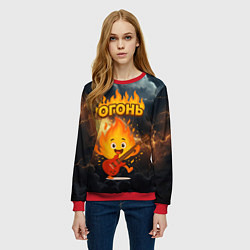 Свитшот женский Огонь гитарист, цвет: 3D-красный — фото 2