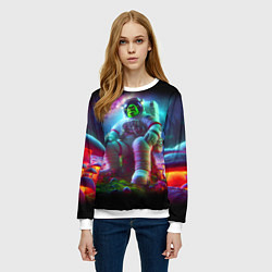 Свитшот женский Шрек космонавт на планете неоновых грибов, цвет: 3D-белый — фото 2
