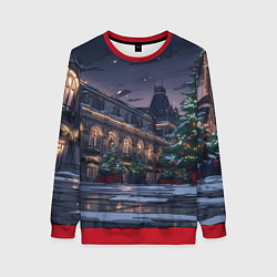 Свитшот женский Новогодняя Московская ночь, цвет: 3D-красный
