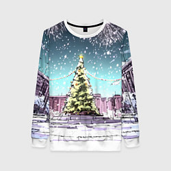 Свитшот женский Москва - новогодний салют, цвет: 3D-белый