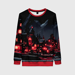Свитшот женский Новогодняя ночь и красные гирлянды, цвет: 3D-красный