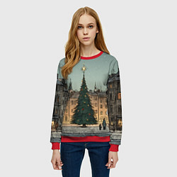 Свитшот женский Новогодняя елка во дворе, цвет: 3D-красный — фото 2