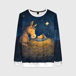 Свитшот женский Лошадка спит с жеребенком, цвет: 3D-белый