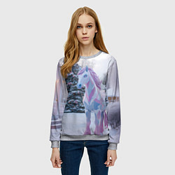 Свитшот женский Геометрическая новогодняя лошадка, цвет: 3D-меланж — фото 2