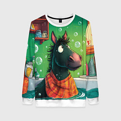 Свитшот женский Лошадь моется в ванной, цвет: 3D-белый