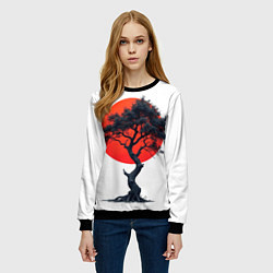 Свитшот женский Японское дерево и солнце, цвет: 3D-черный — фото 2