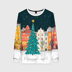 Свитшот женский Новогодняя ночь в городе, цвет: 3D-белый