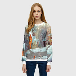 Свитшот женский Милый новогодний дворик, цвет: 3D-белый — фото 2