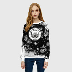 Свитшот женский Манчестер сити снежинки новый год, цвет: 3D-белый — фото 2