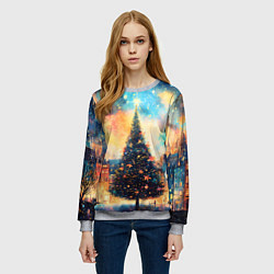 Свитшот женский Новогодняя елка за городом, цвет: 3D-меланж — фото 2