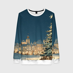 Свитшот женский Новогодняя атмосфера в городе, цвет: 3D-белый