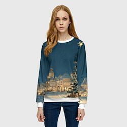 Свитшот женский Новогодняя атмосфера в городе, цвет: 3D-белый — фото 2