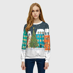Свитшот женский Новогодний снежный город, цвет: 3D-белый — фото 2