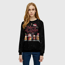 Свитшот женский Кружки пива в новогодних шапках, цвет: 3D-черный — фото 2