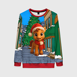 Свитшот женский Новогодняя лошадка и елка, цвет: 3D-красный